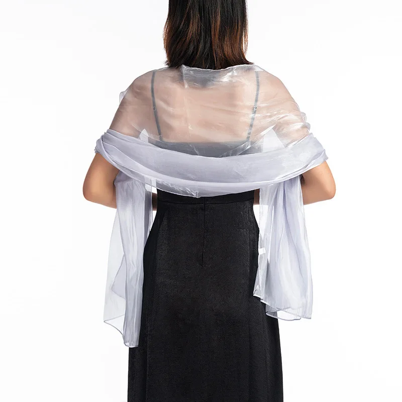 Sexy Women Transparent Solid Polyester Tarn Wedding Party Evening Dress Scarf Long Shiny Sunscreen Cloak Shade Shawl T58