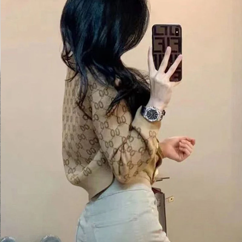 سترة قصيرة مطبوعة على الموضة للنساء لربيع الخريف ومزاج أنيق وخصر متماسك ملابس نسائية عصرية