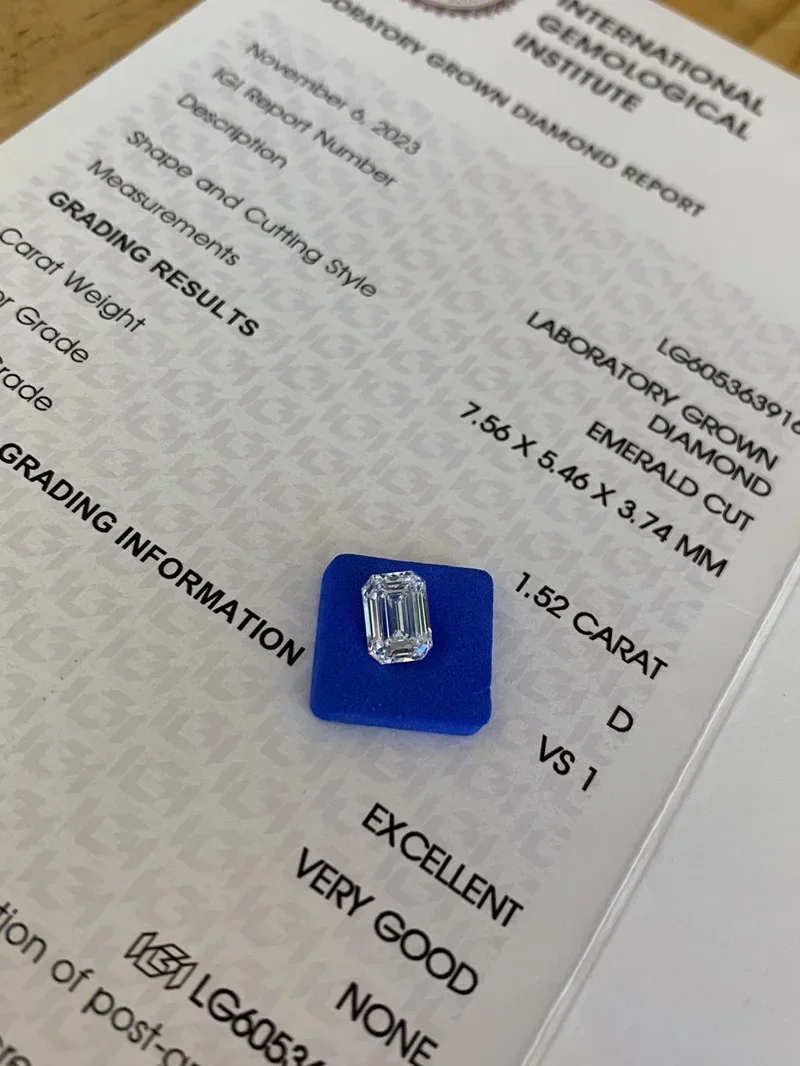 

Лабораторная вырощенная Алмазная изумрудная огранка Pirmiana 1.52ct D VS1, сертификат иги CVDdiamond для изготовления ювелирных изделий