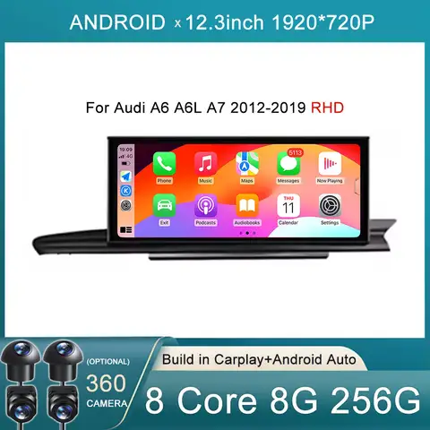 아우디 A6 A6L A7 2012-2019용 RHD 안드로이드 14 12.3인치 터치스크린 카플레이 스테레오 라디오 자동차 모니터 멀티미디어 GPS 네비게이션