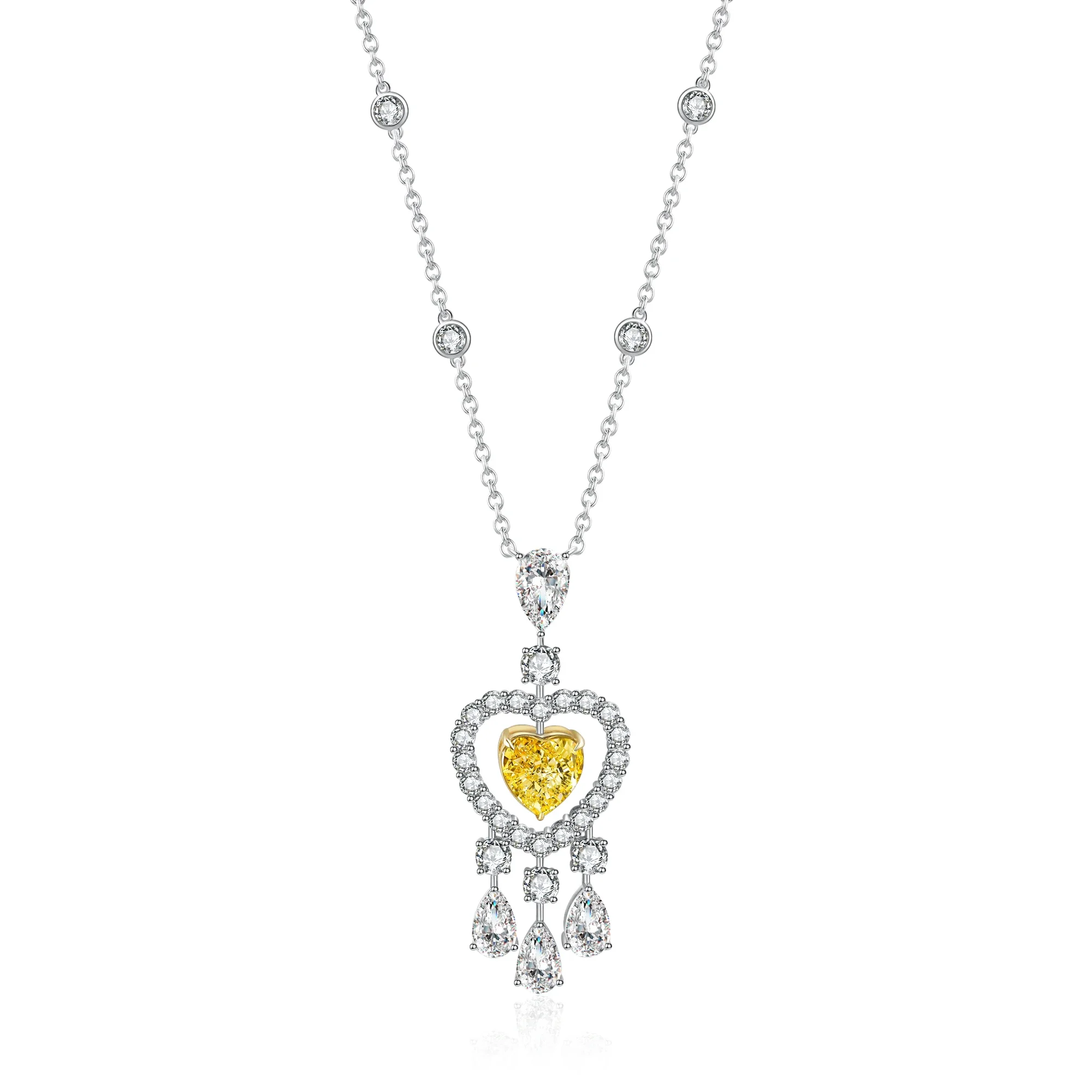 Pirmiana 2021 Trendy Jewelry 18k Gold Heart Shape Simulated Yellow Diamond Necklace Finejewelry Women Gifts