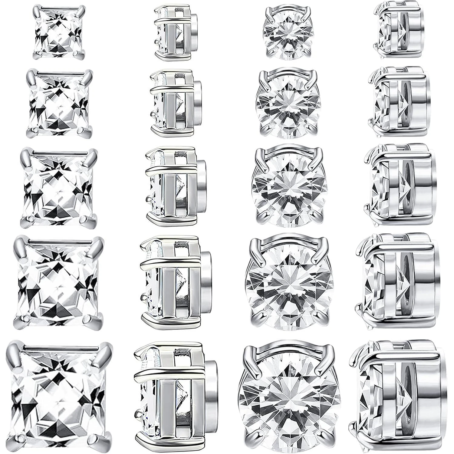 10 Pairs Set Magnetic Earrings Clip on Earring Stud Stainless Steel Hoop Dangle Cross CZ Studs Non Piercing for Men Women 4-8mm