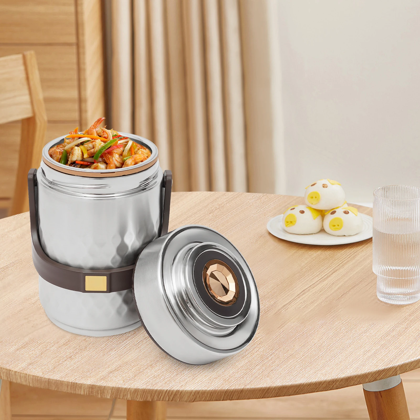 

304 Stainless Steel 3-Tier Lunch Box, 2L Thermal Food Container, Vacuum Insulation Leak-Proof Bento Box, Portable Prep Container