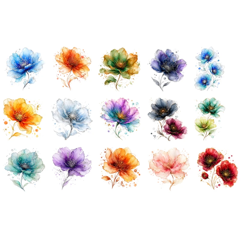 Abstract Flowers Iron-on Transfer For Clothing DIY Washable T-shirts Thermal Sticker chinese Ink wash painting Patches Applique