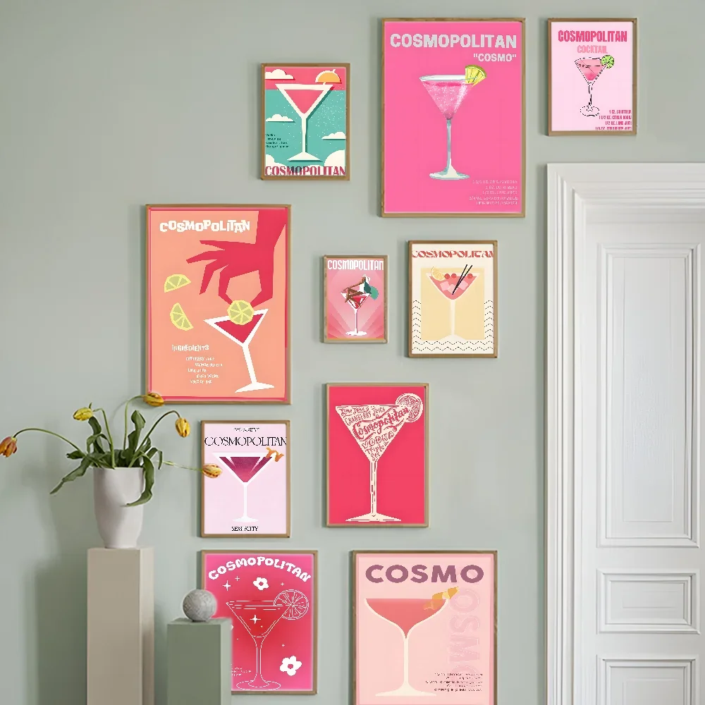 Cosmopolitan Print Cocktail Self-adhesive Art Poster Retro Kraft Paper Sticker DIY Room Bar Cafe Vintage Decorative Painting