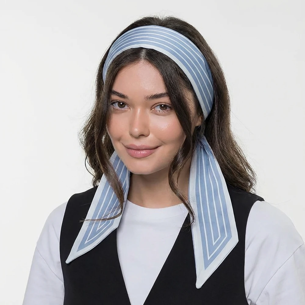Bedruckter Haarschal für Damen, 90 cm, Satinband, Stirnband, Halswickel, Tasche, Gürtel, Geschenkverpackung, Zubehör – Detail 3