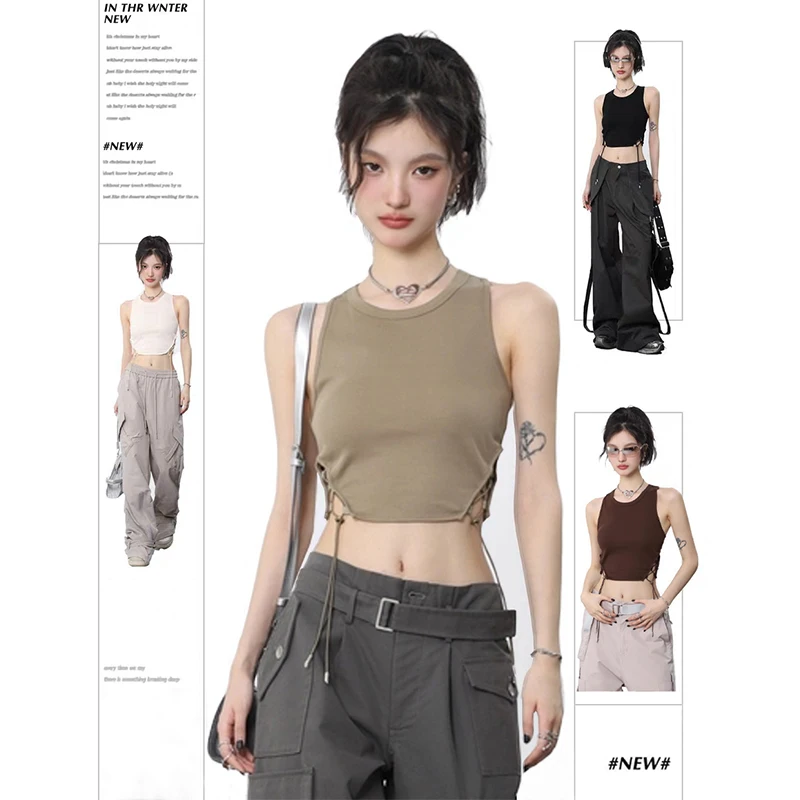 

New Aesthetic Letter Tank top Y2K Crop Tops T-shirt Short Women Top Vest Tees Harajuku Streetwear Suspenders Women Clothes 2024