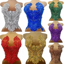Glass Beads Hand Beaded Clear Sparkling Sew on Lace Crystal Rhinestone Patches Appliques For Sewing Wedding Dress Decorations