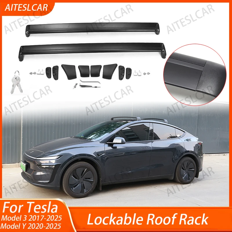 Lockable Roof Rack Fits for Tesla Model Y Juniper 2026-2020 Roof Rack Accessories Antitheft Cross Bars Model 3 Luggage Carrier