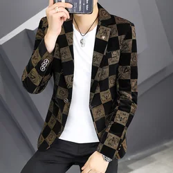 Blazer Fot Men 2025 Spring New Male Suit plaid Jacket Masculino Korean Style Slim Fit Casual Men Fashion Trend Dress Jacket
