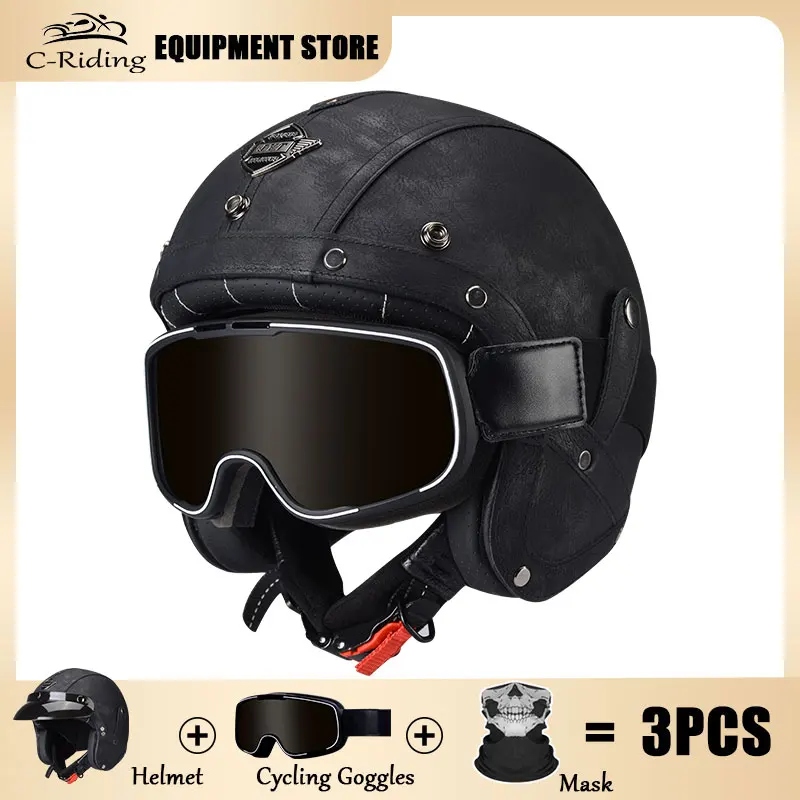 Hot Sales Open Face Helmet Motorcycle Man Women Vintage  Cascos Para Motos Hombres Helmets Cascos Para Moto 3/4 Scooter Safety