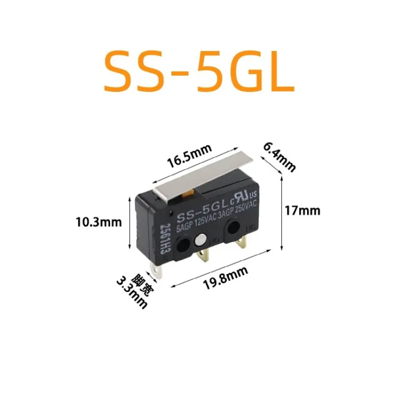 Microinterruptor de límite de SS-5, SS-5GL de SS-5GL2, 2, 5, 10, 20 unidades, tres patas rectas, tecla lateral del ratón, microinterruptor de límite momentáneo