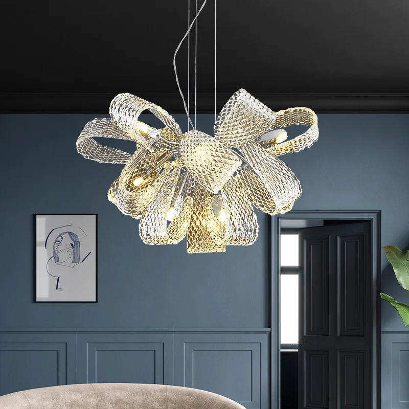 

Post-modern simple glass living room lamp design sense flowers, light luxury, creative chandelier