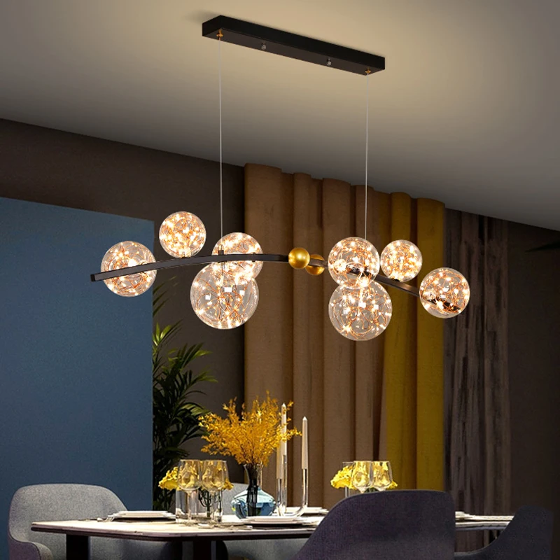 

Clear Glass Ball Long Pendant Lamp Nordic Gold LED Chandelier Hanging Light for Dining Room Bar Restaurant Coffee Shop Drop Lamp