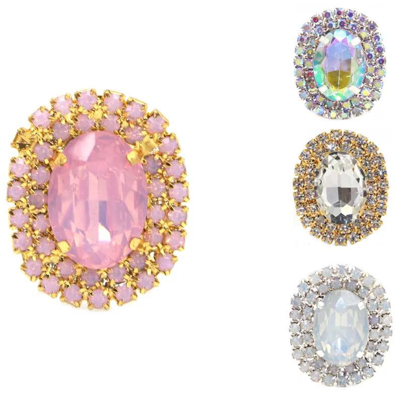 New 5PCS29*24MM Colorful Oval Flat Bottom Water Diamond Buckle Alloy Gem Hand Sewn Clothing Jewelry Accessories