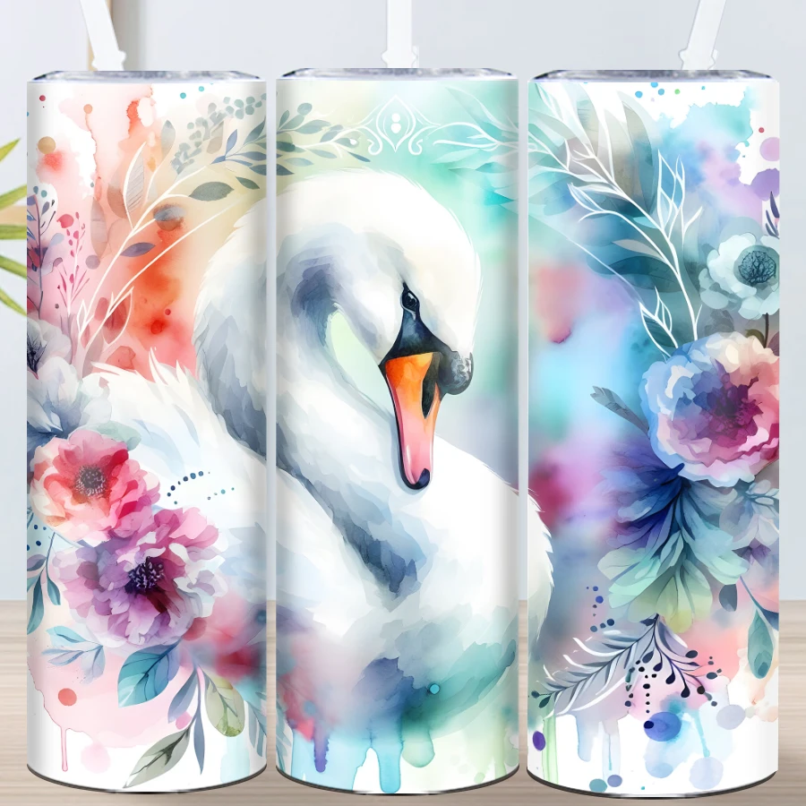 

1 шт., вечерние бутылки для воды, соломенная крышка, изолированный стакан для кофе из нержавеющей стали, портативная дорожная кружка, 3D принт, лебедь, Рождественский домашний декор