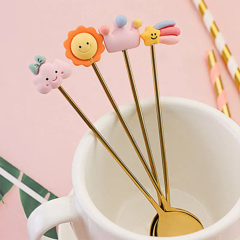 Cute Stainless Steel Spoon Cartoon Crown Cloud Dessert Spoon Korean Style Cute Coffee Spoon Tableware Long Handle Stiring Spoon