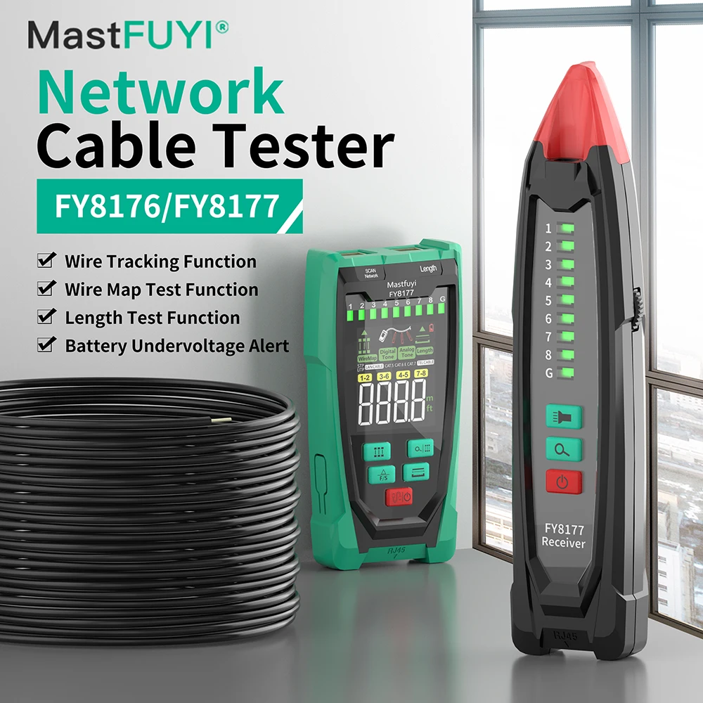 MASTFUYI FY8177 Network Cable Tester RJ45-Compatible for Cable Tracing, Line Detection, Broken Wire Identification