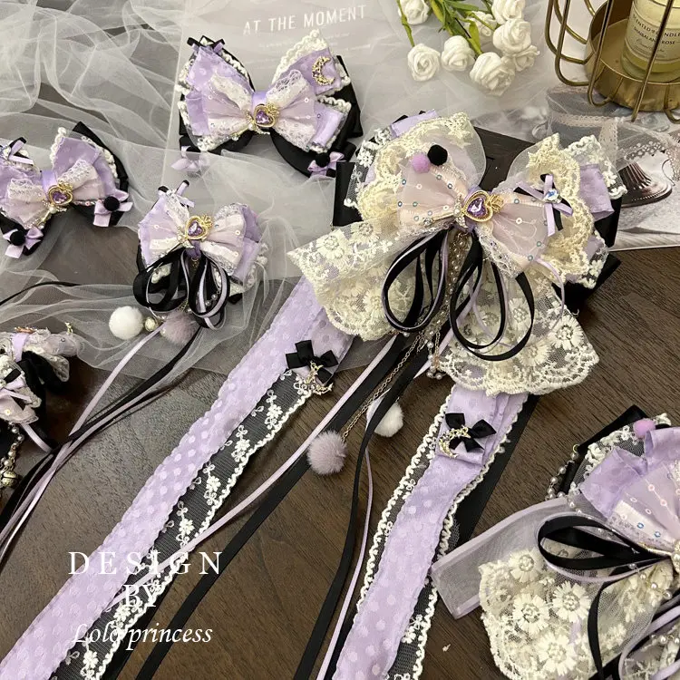 Handmade Black and Purple Lace Lolita Heavy Industry Handmade Hair Accessories Sweet Cool Wind Long Floating Hairpin