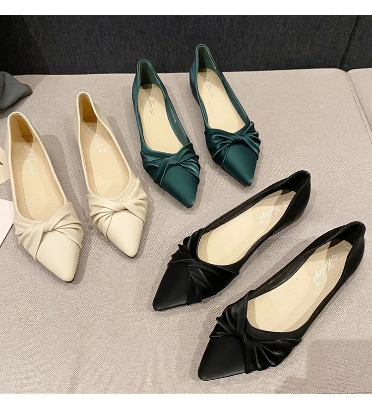 Sweet Single Shoes Women's New Flats Pointed Toe Soft Sole Slip on Loafers Shallow Mouth Zapatos De Mujer Summer Ladies Flats