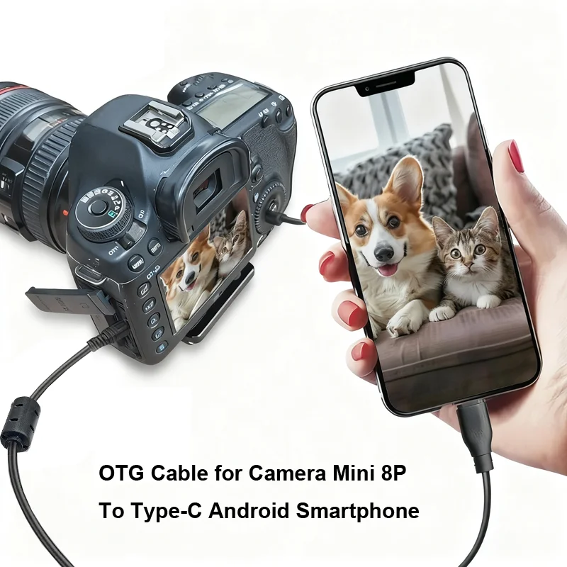 1.5m Type-C to Mini 8P B OTG Cable for Camera ,Type-C Android Phone Connected SLR Camera File Transfer Data Wire
