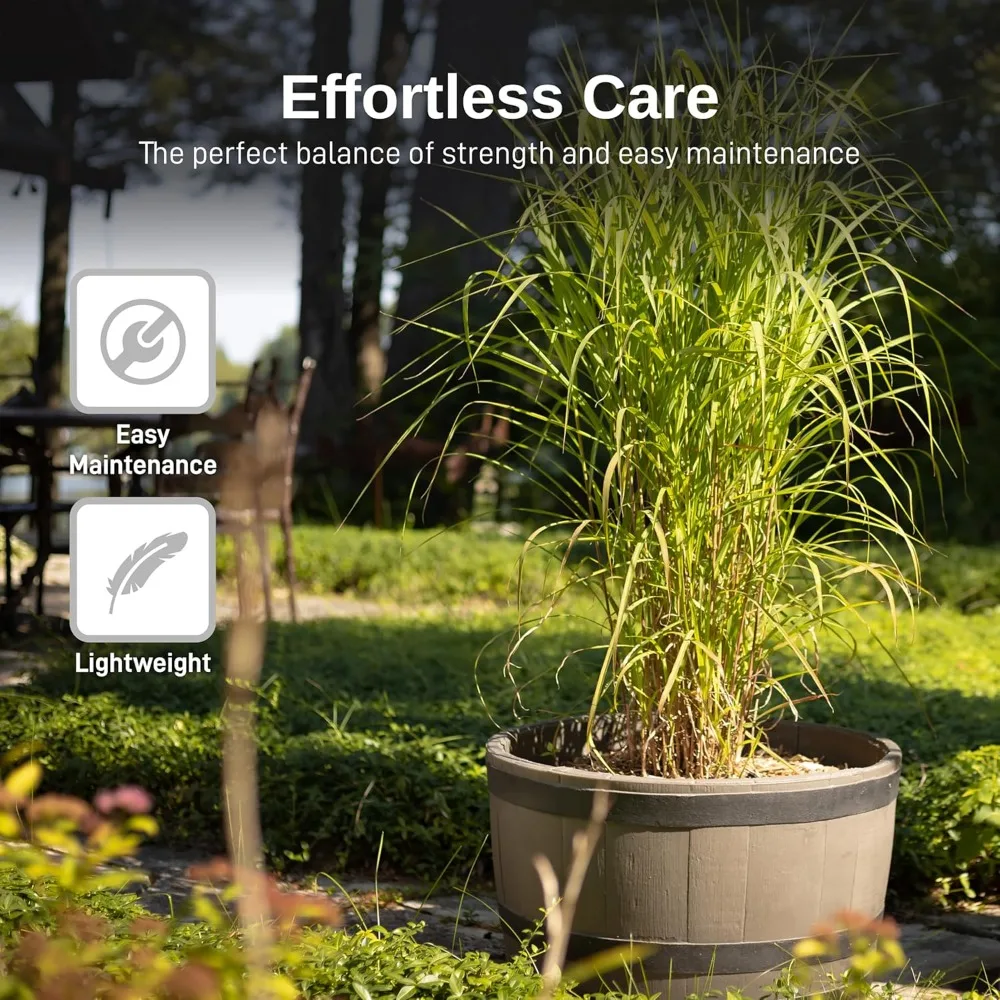 

Whiskey Barrel Planter, Polyethylene for Indoor or Outdoor Gardening, Woodgrain with Black Stripes