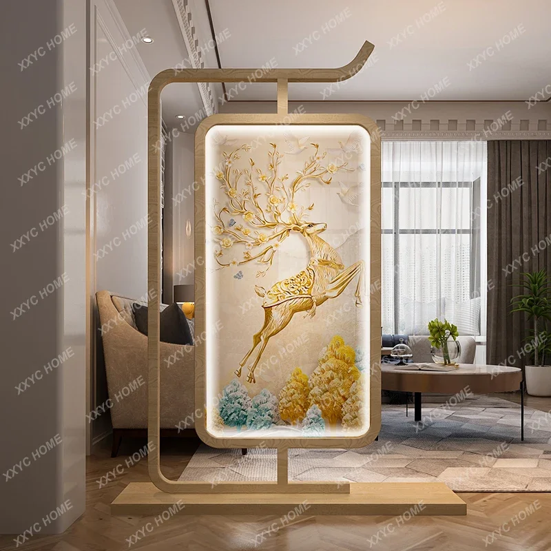 JJJJLight Luxury Luminous Solid Wood With Lamp Screen Partition Living Room Door Seat Screen