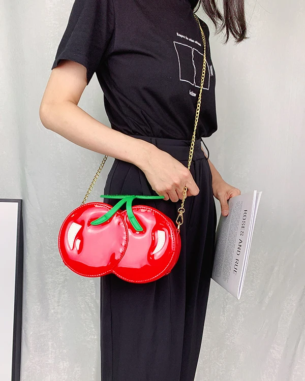 Cute Cherry Shape Chain Shoulder Bag for Women Novelty Purses and Handbags Girls Red Clutch Fun Shape Designer Bag Cross Body