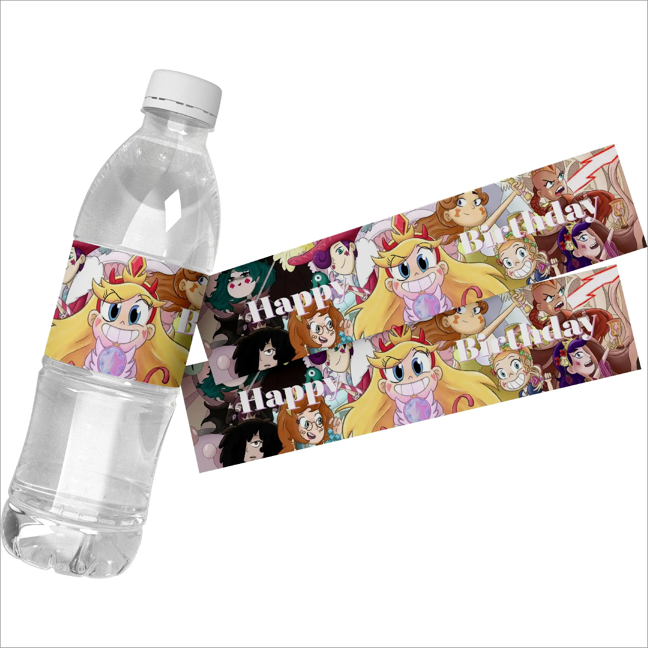 24pcs Custom Disney Star Vs. The Forces of Evil Water Bottle Labels Bottle Sticker Kids Birthday Party Decor Supplies Drink Wrap