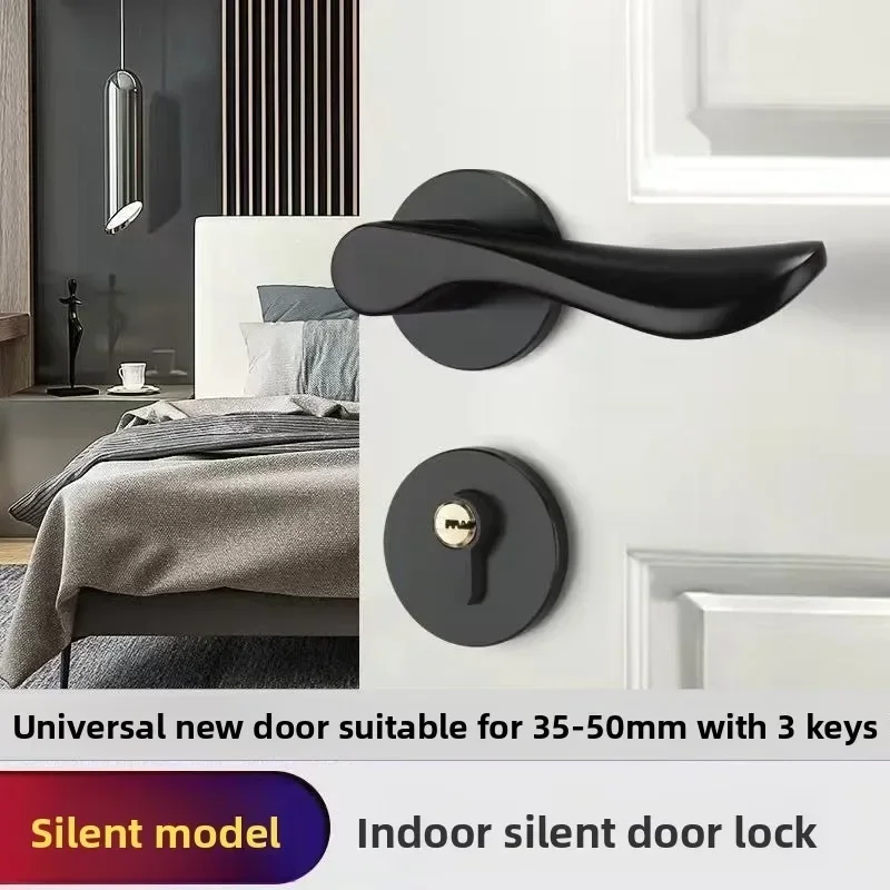 New Indoor Bedroom Door Household Wooden Door Lock, Set Room Door Lock 58 Silent Split Lock Complete Curved Handle Stainless Ste