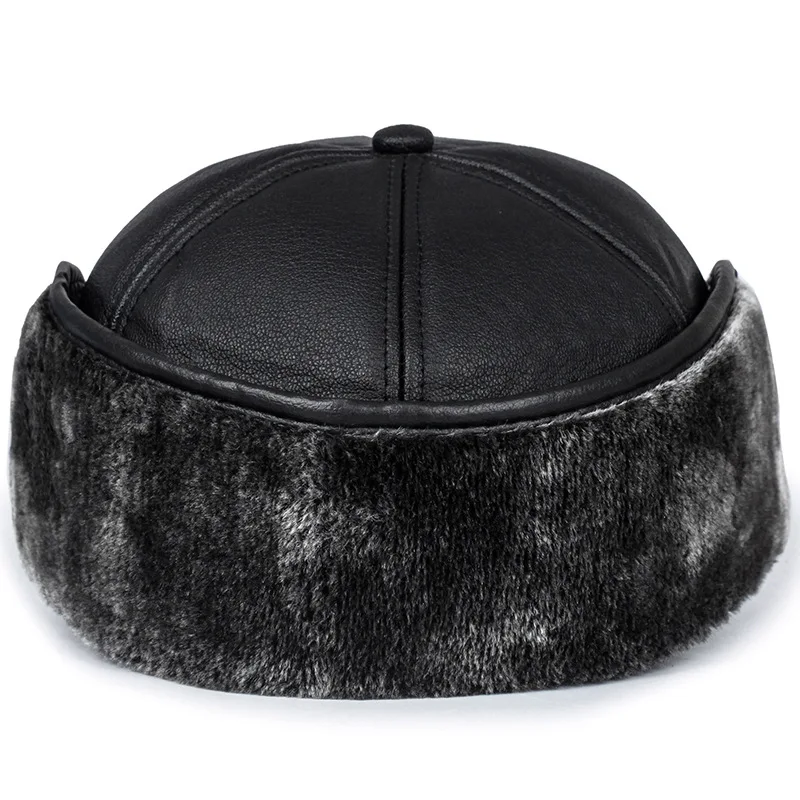 Mens Winter Hat Leather Baseball Caps Bomber Hats Men Snapback Hat Father Fishing Casquette with Earflaps Thicken Fur Warm Caps