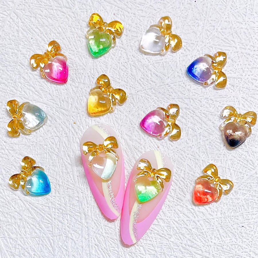 

30PCS Gradient Color 3D Nail Art Bow Heart Charms Accessories Parts For Manicure Nails Decoration Design Supplies Material Tool