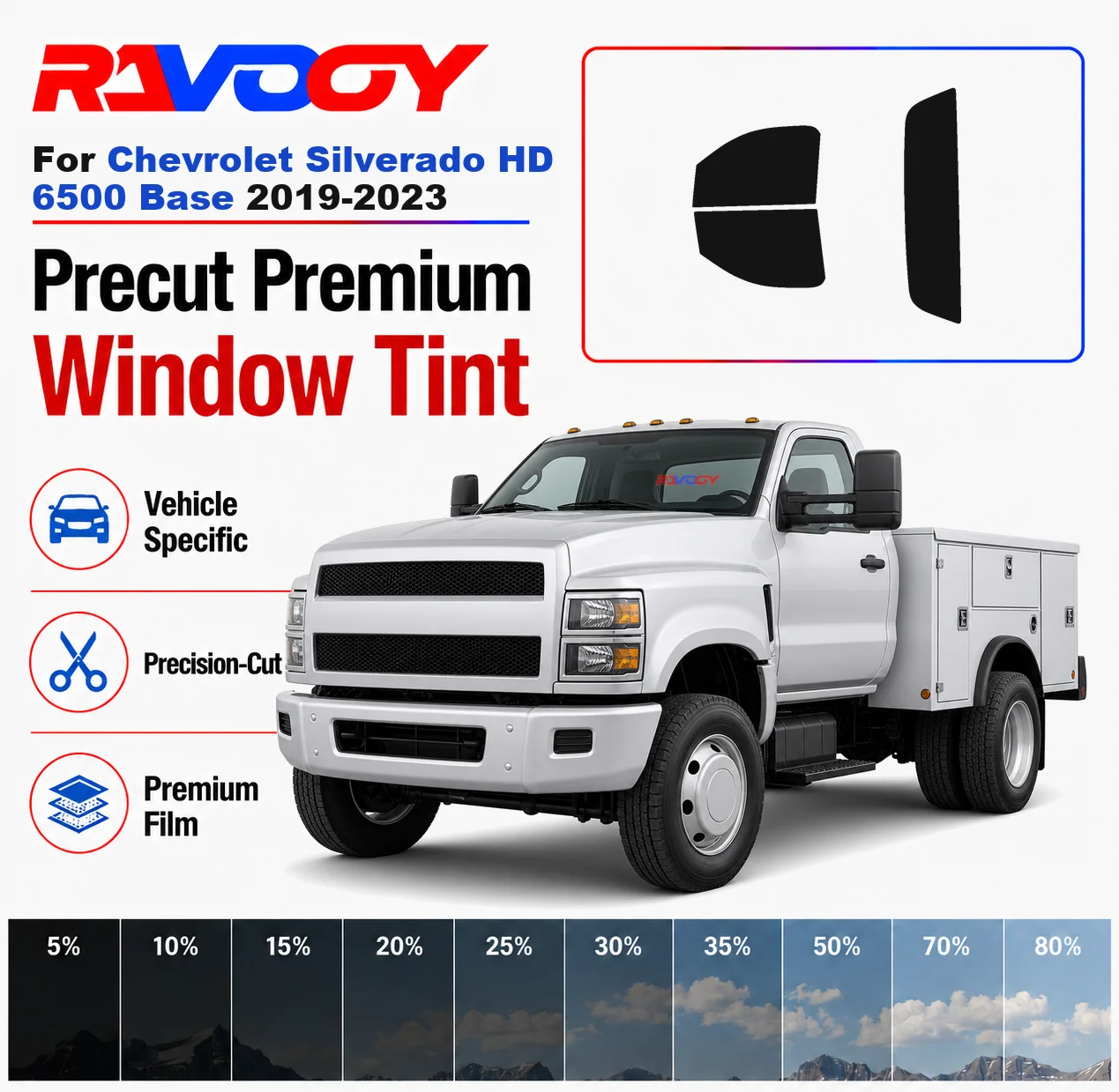 Premium Precut Window Tint Kit Front Rear Windows For Chevrolet Silverado HD 6500 Base 2019-2023 Complete Set Nano Ceramic Film