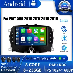 Per FIAT 500 2016 2017 2018 2019 Sistema operativo Android WIFI 4G Auto Car Radio Carplay Stereo Navigazione GPS DSP 7 ''FM Lettore multimediale