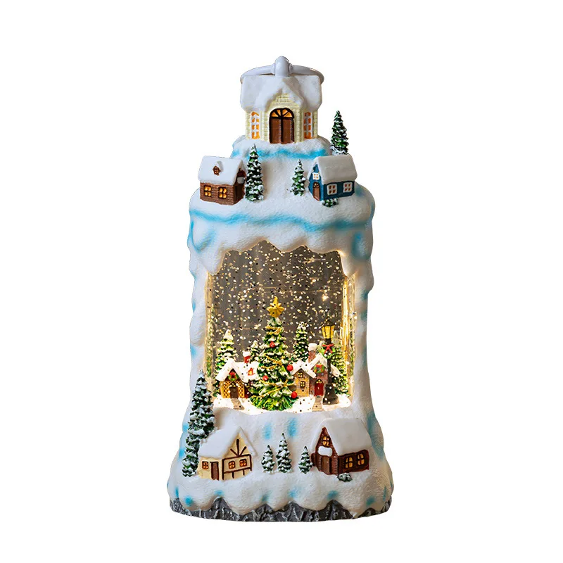 

Village Christmas Town Scene Arrangement Ornaments Ornaments Elderly Deer Gifts Resin Glow