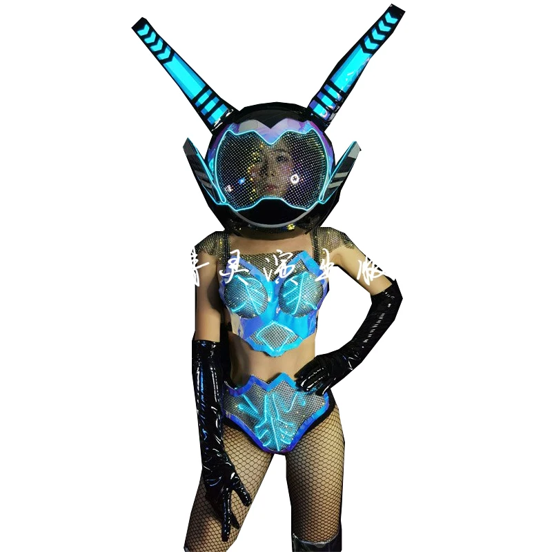 

Technology Bikini LED Luminous Rabbit Ears Space Helmet Bar DS Gogo Costume