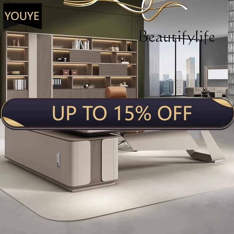 

Q Beautiful Light luxury boss table office desk and chair combination desk simple modern chairperson's desk new