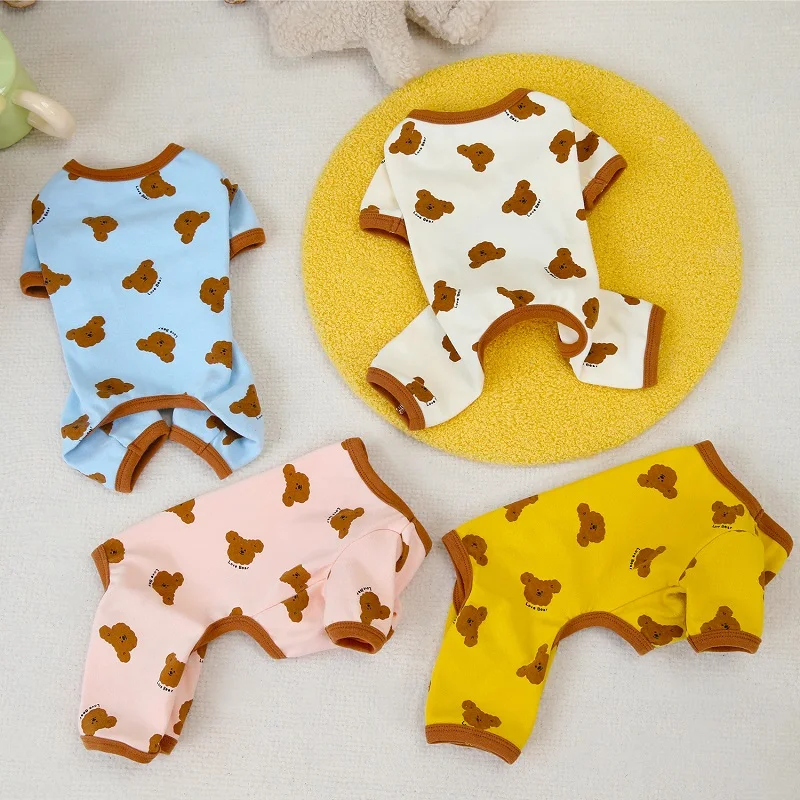 Fashion Print Dog Jumpsuit Autumn Dog Clothes Warm Soft Puppy Overalls Bear Patten Cat Pajamas Onesies Pet Jumpsuits Dog Clothes