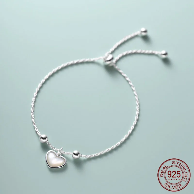 19cm Silver 925 Bracelet Heart Pendant Minimalist Classics Bracelet For Women 925 Silver Adjustable Bracelet Gift For Girls Bean