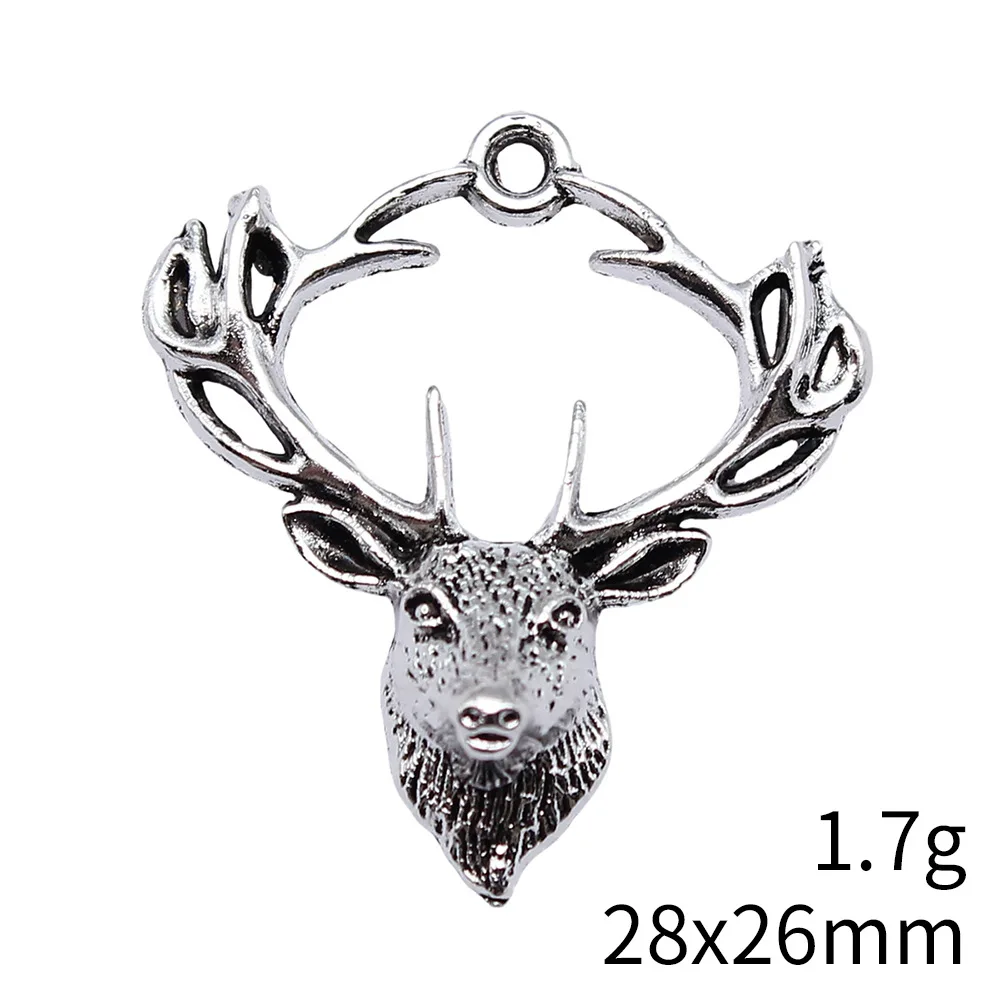 WYSIWYG 10pcs 28x26mm Antique Silver Color Deer Head Charms Pendant For DIY Jewelry Making Handmade Jewelry Craft Findings