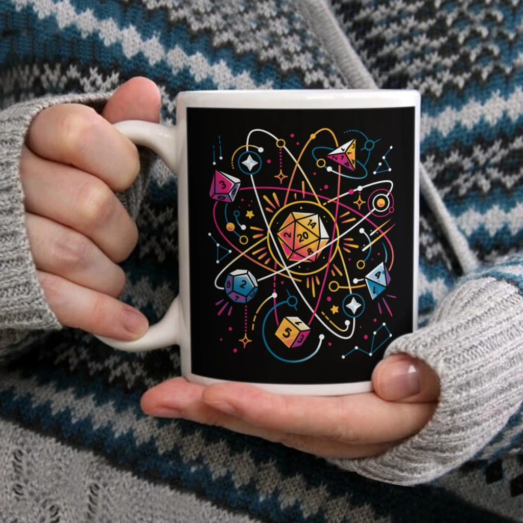 

Orbital Atomic Dice Space RPGCoffee Mug Tea Cup 11oz Coffee Cup Funny Birthday Ceramic Mug Personalized Cup