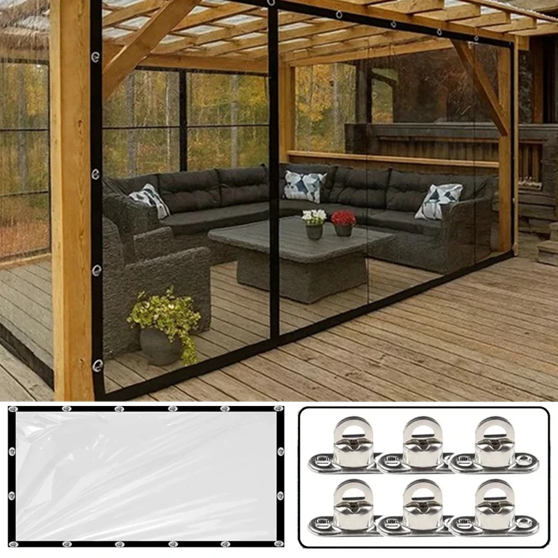 Customiable Heavy-duty 99.99% Transparent PVC Tarpaulin Pergola Gazebo Rainproof Cover Screen with Removable Twist Oval Eyelets