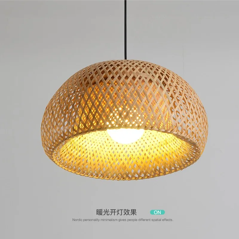 

E27 Handmade Vintage Bamboo Pendant Lamp Lustre Restaurant Café Chandeliers Wood Base Lighting Hotel Bedroom Classic Home Decor