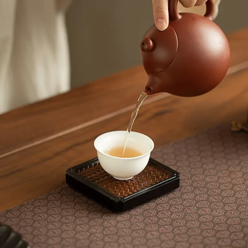 New Chinese Imitation Woven Bamboo Square Coaster Household Creative Anti-scalding Teacup Pad High-end KungFu TeaSet Accessories