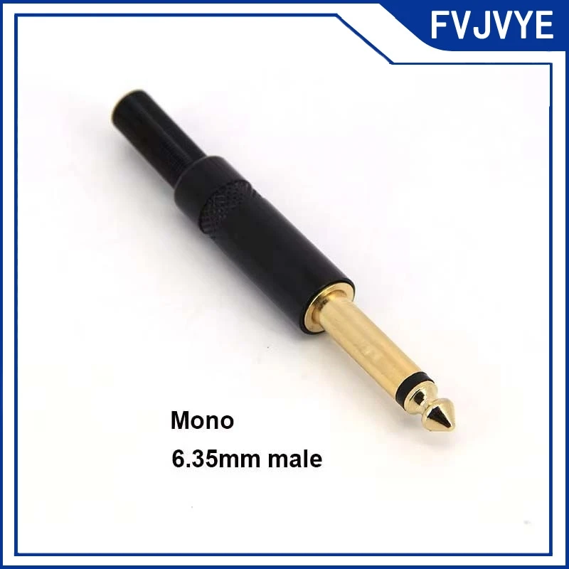 1/2/5pcs 6.35mm Gold Plated Metal Male Plug Mono Solder 2pole Jack Audio Adapter Connector Microphone Soldering .A2