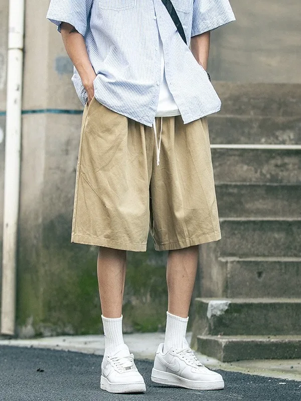 

Летние мужские брюки из ледяного шелка, прямого кроя, повседневные, для работы, больших размеров, длиной до колена, модные, универсальные