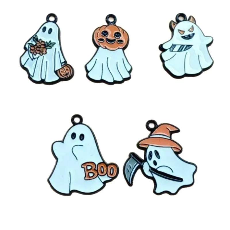 10pcs Cute Ghost Enamel Charms Brooch Halloween Spoof Pendants For Making DIY Cosplay Accessories 5