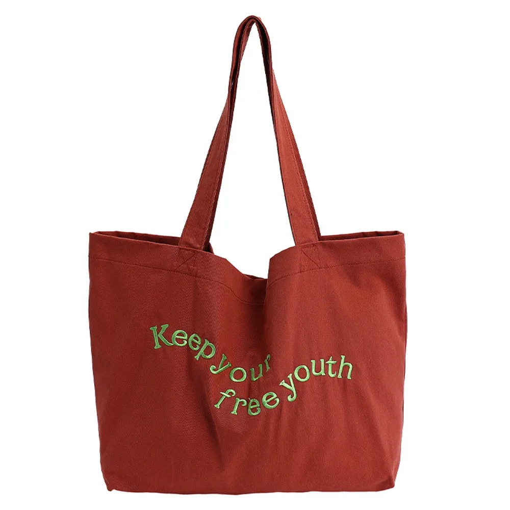

Solid Color Canvas Totes Bag Casual College Student Letters Shoulder Bag Large Capacity Versatile Women's Handbag Commuting