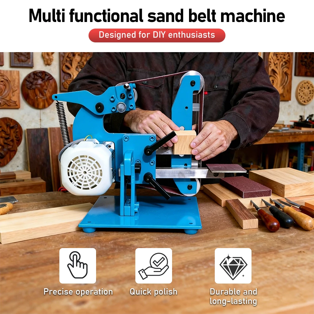 TUNGFULL 915 Small All Steel Belt Sander for Home Use 220V Dual-Use Sanding Machine Vertical & Horizontal Sanding