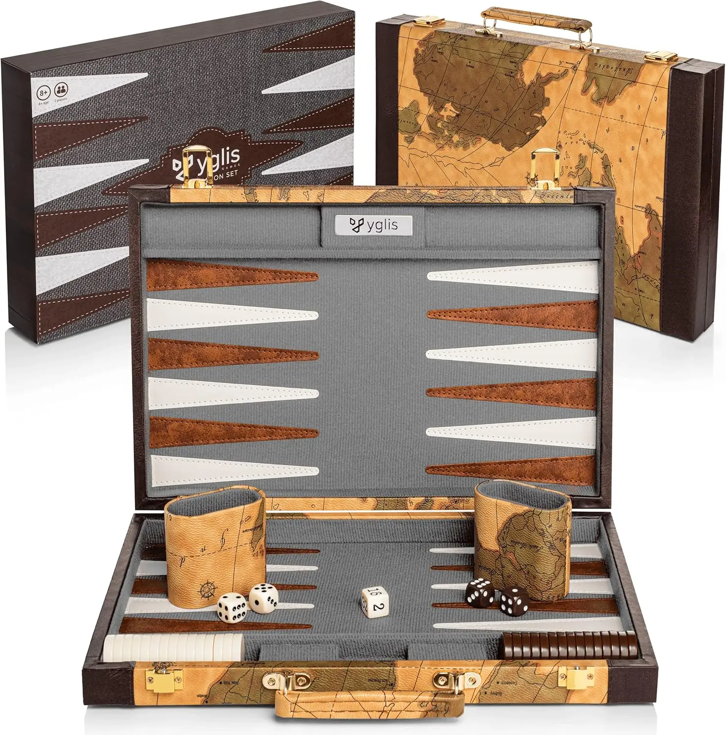 

15' Backgammon Set for Adults - Faux Leather Case, Felt Interior, Covered Hinges, Strategy Game & Guide
